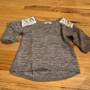 Old Navy Gray Knit Crewneck Sweater with Lace Trim